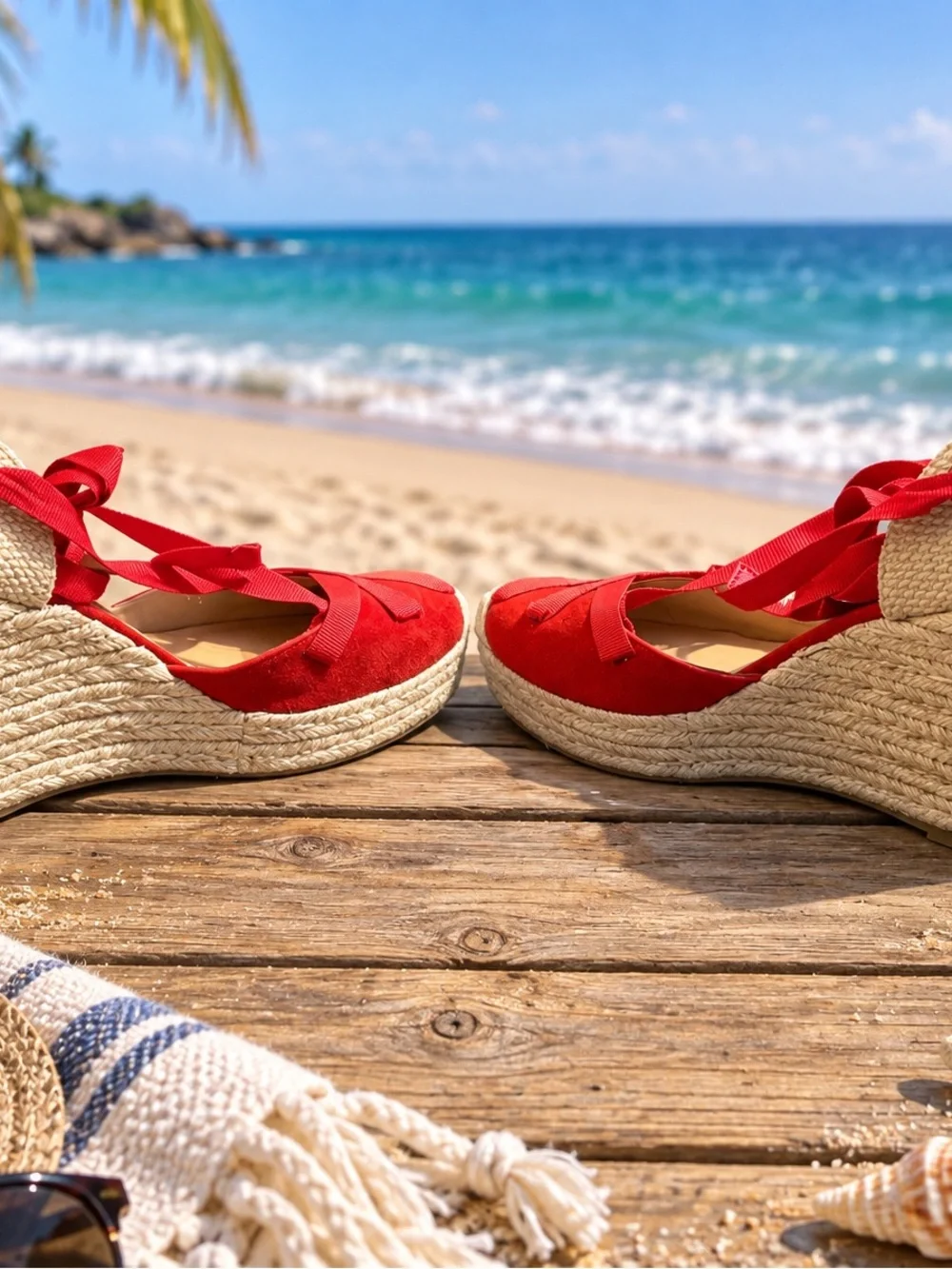 INC Merryy Espadrille Wedge Sandals Red/Natural Jute